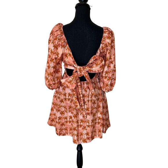 Kivari Tropical Linen Fit Flare Mini Dress SIZE 8 Cottage Palm Bow Designer $269 - Picture 7 of 11